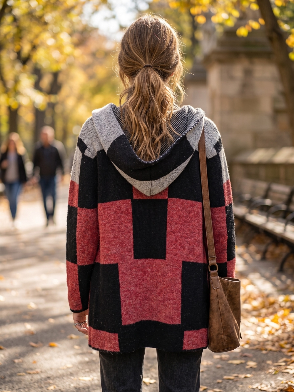 Papa Vancouver Geometric Colorblock Hooded Cardigan Sweater Grunge Whimsigoth